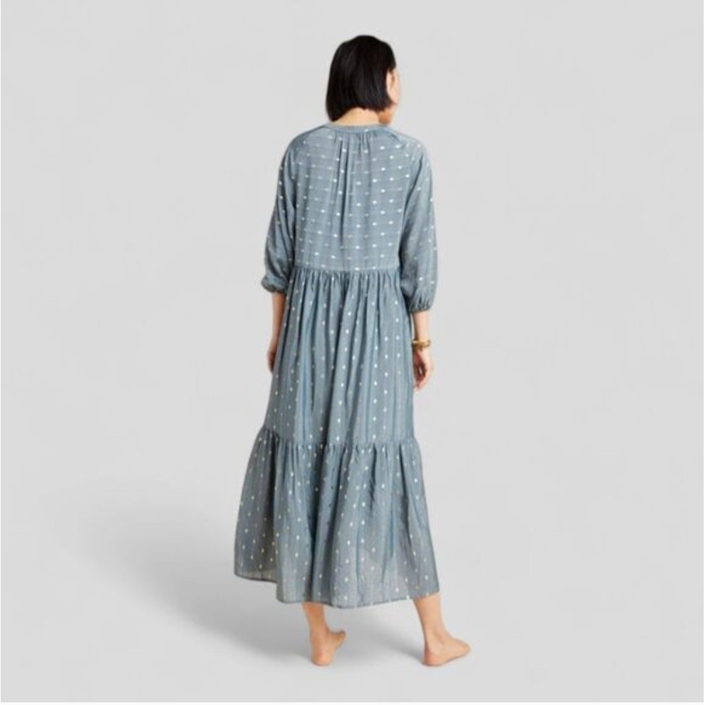 Anthropologie Stormy Blue‎ Tiered Maxi Dress Metallic Dot Napoli Size M - Picture 3 of 15